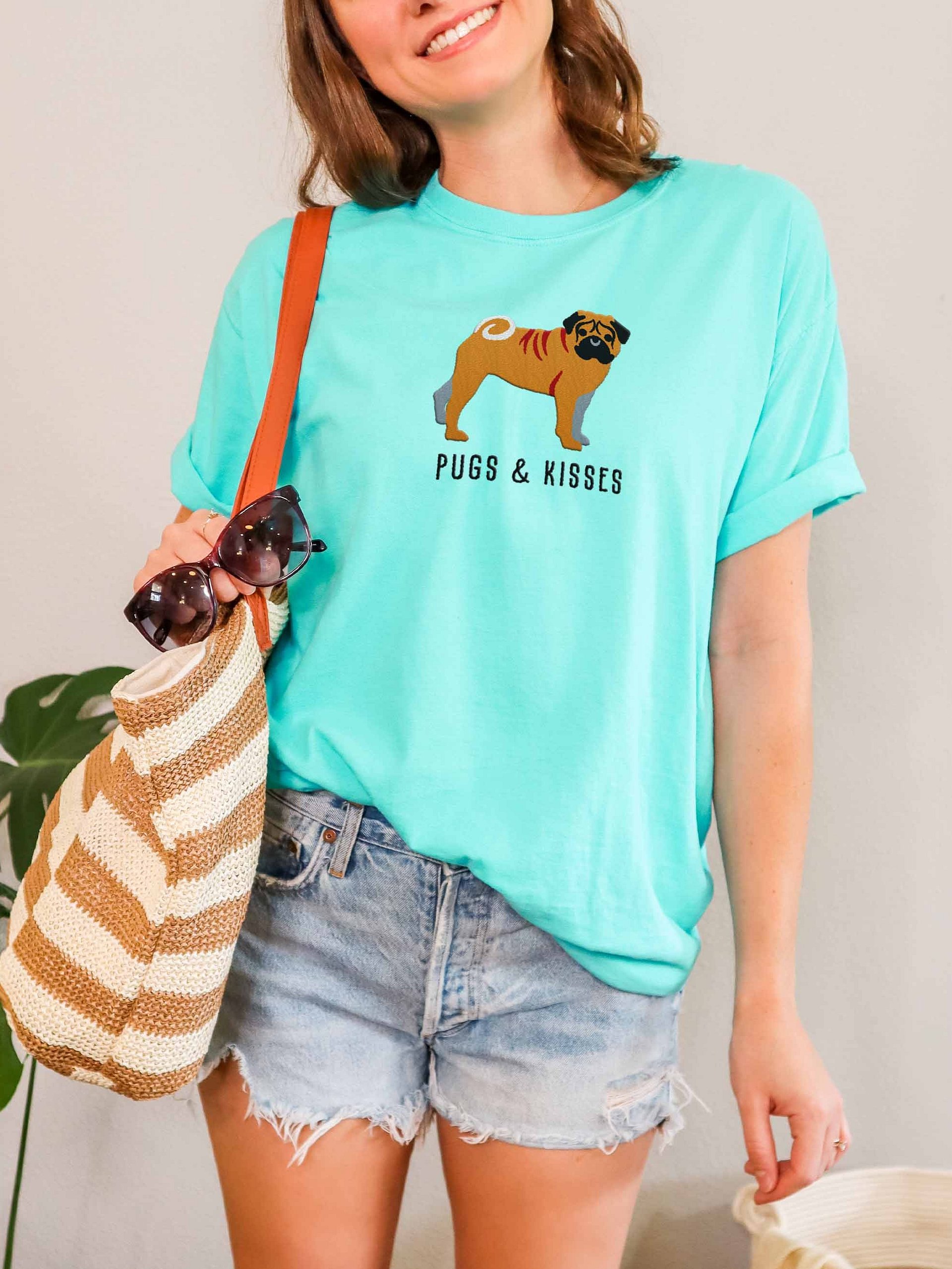 Pugs and Kisses T-Shirt(Embroidered) of a Pug(Fawn) product image (2)