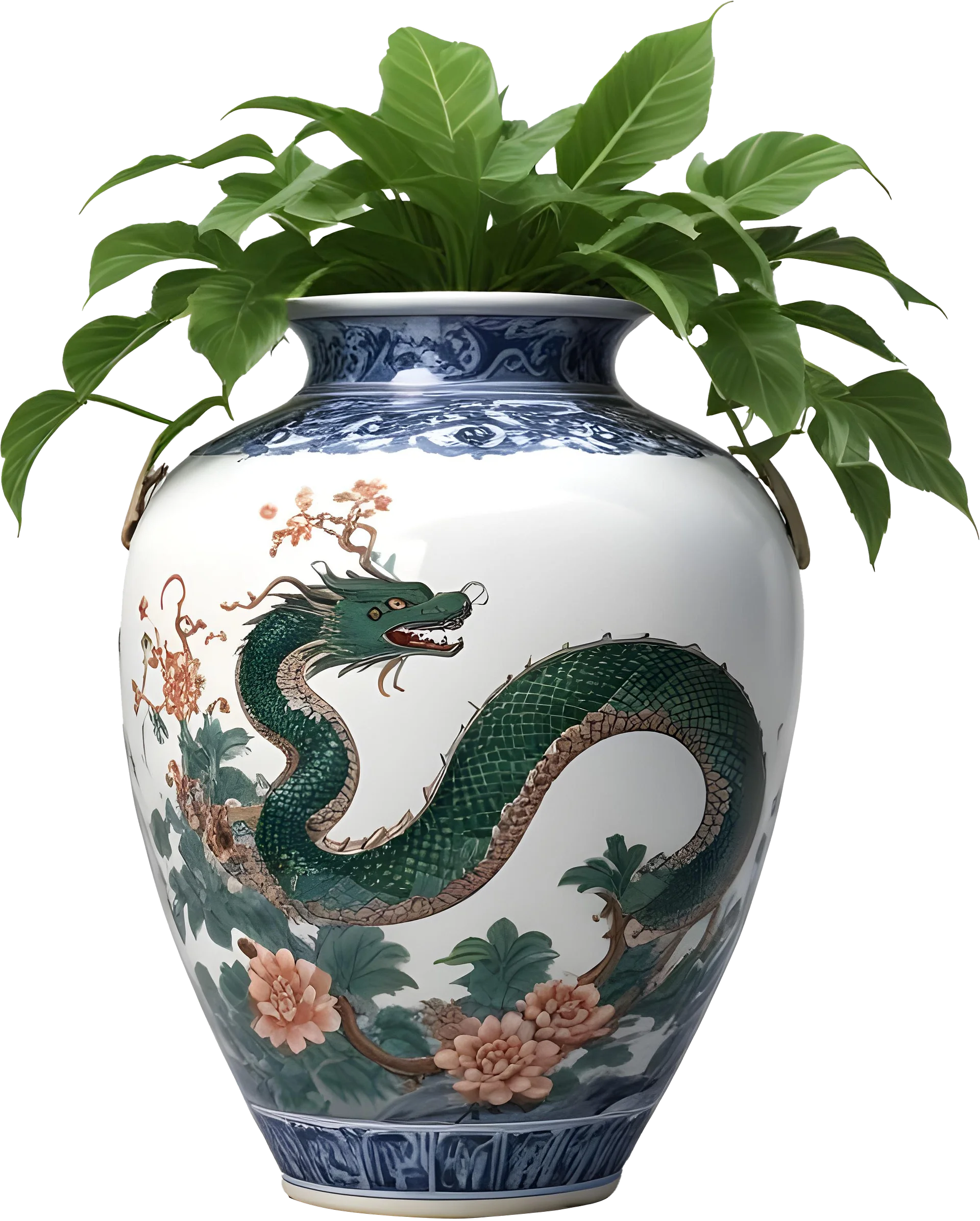 Chinese Art – Green Dragon Vase Illustration for Creative Projects PNG product image (1)