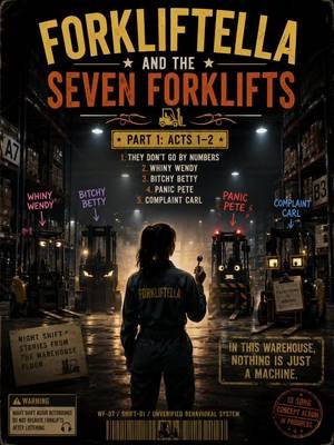 Forkliftella starts her overnight shift in a warehouse where nothing is quite as normal as it seems. The forklifts aren’t identified by numbers—they have names, moods, and strange behaviors that every worker treats as routine. But as the nights go on, Forkliftella notices patterns forming… something is syncing the machines after hours, and Charger 0 keeps appearing where it shouldn’t. A warehouse story that starts as comedy and slowly becomes a mystery. #Forkliftella   #WarehouseStory  #ForkliftLore  #CreepyComedy  #ConceptAlbum 
