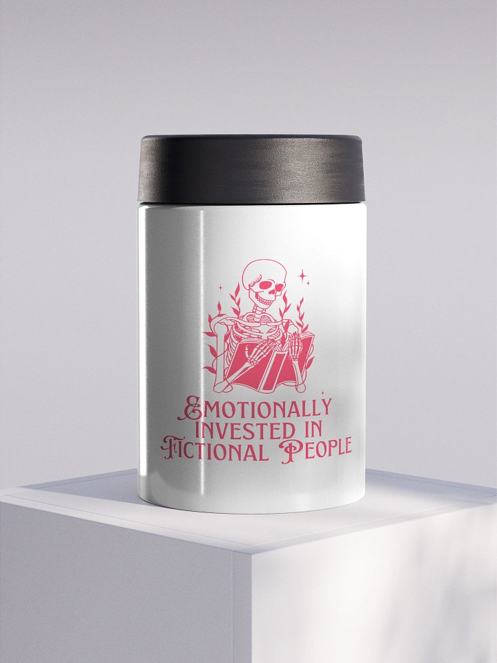 emotionally invested in fictional people skeleton koozie product image (1)