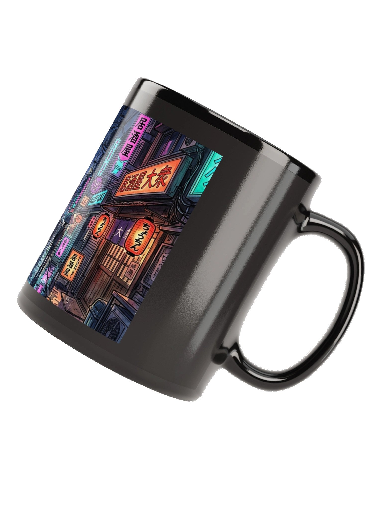 Tokyo Neon Night Retro Cyberpunk Black Glossy Mug product image (12)