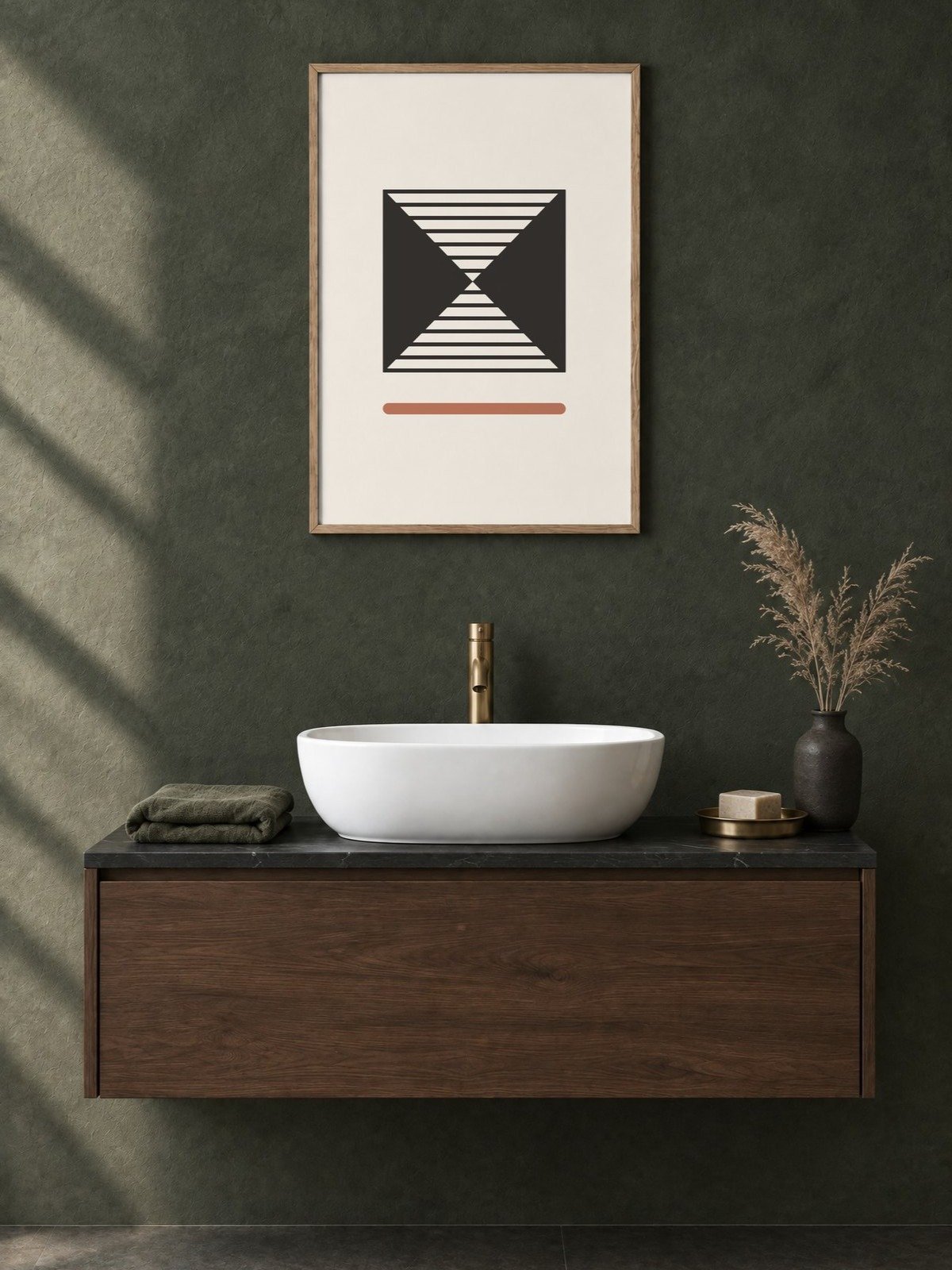 Geometric Hourglass Line Print | Black and Clay Bathroom Wall Art product image (2)