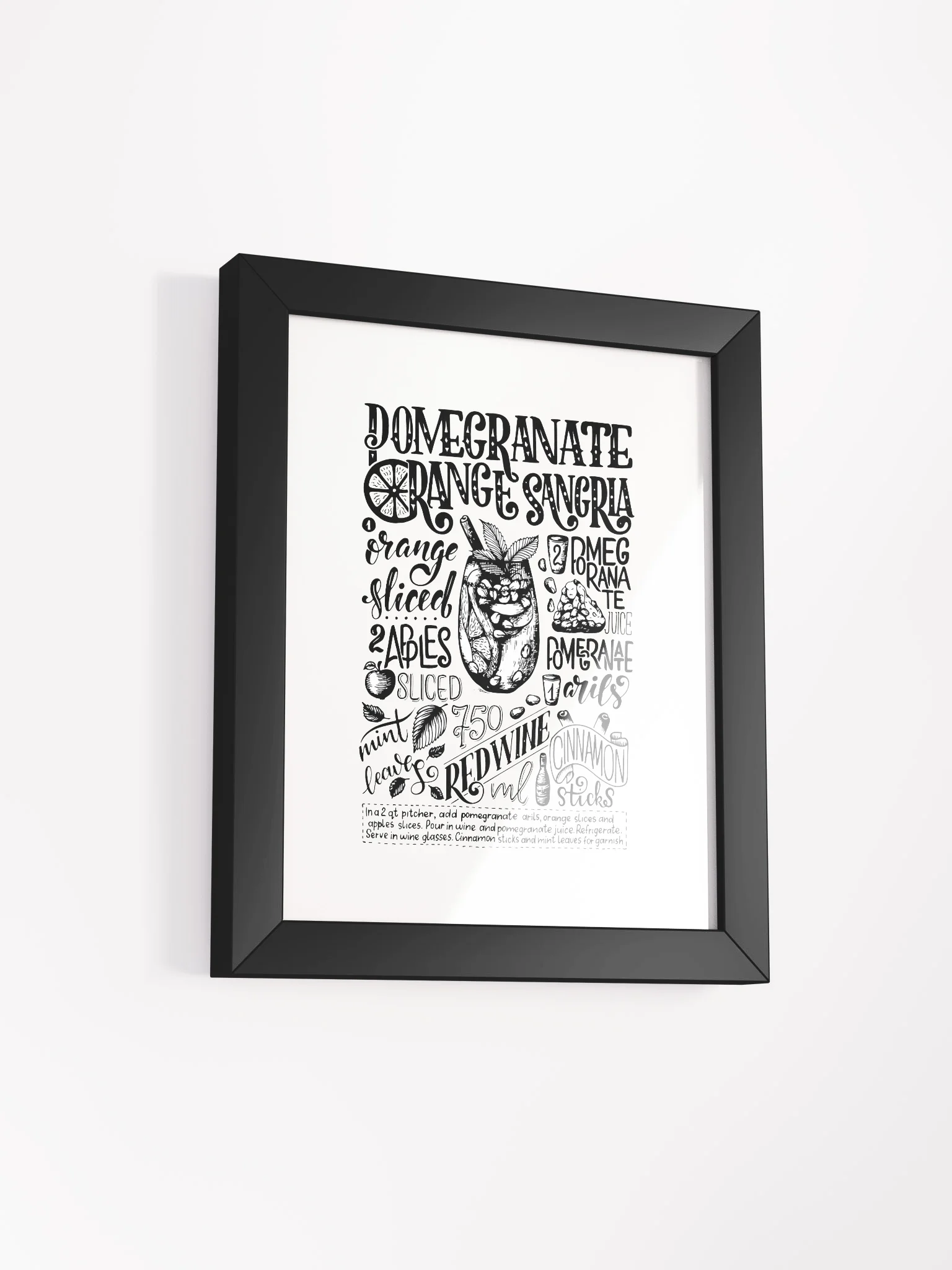 Framed Pomegranate Orange Sangria Recipe Print | Hand-Lettered Art Frame product image (2)