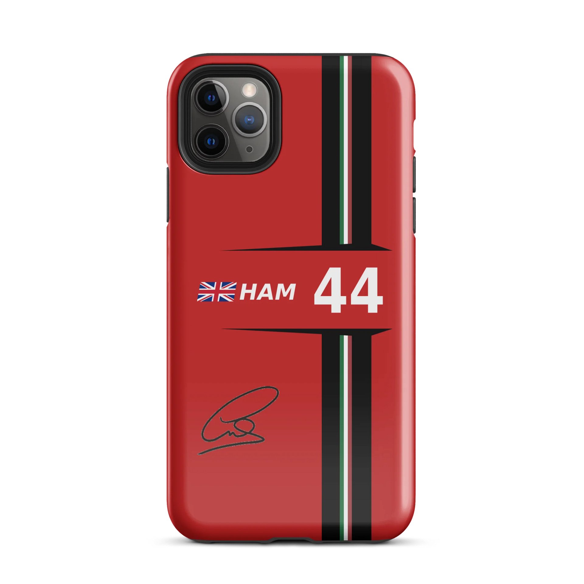 F1 Racing-Inspired iPhone Case – Red HAM 44 Design with British Flag, Signature – Slim, Shockproof & MagSafe Ready product image (2)