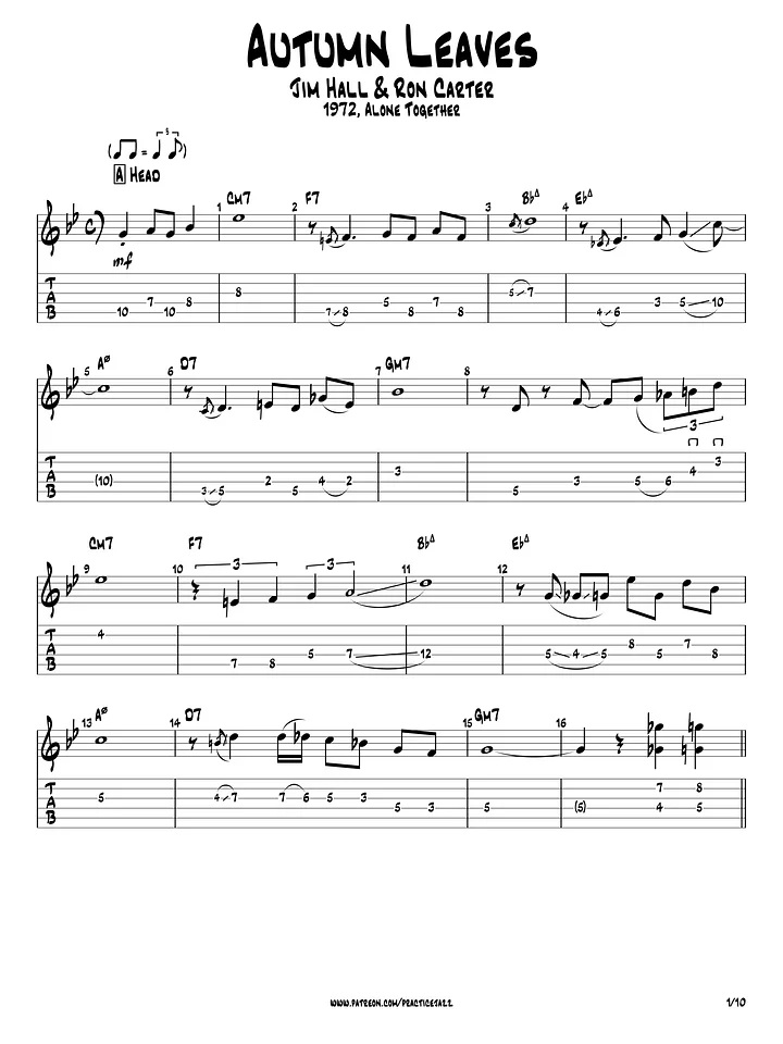 (Transcription PDF) Autumn Leaves - Jim Hall 1972, Alone Together product image (2)