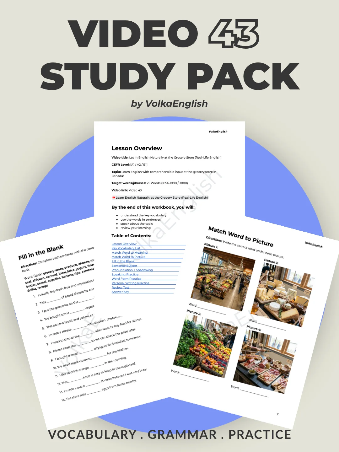 Learn English Naturally at the Grocery Store (Real-Life English) - Video 43 Study Pack product image (1)