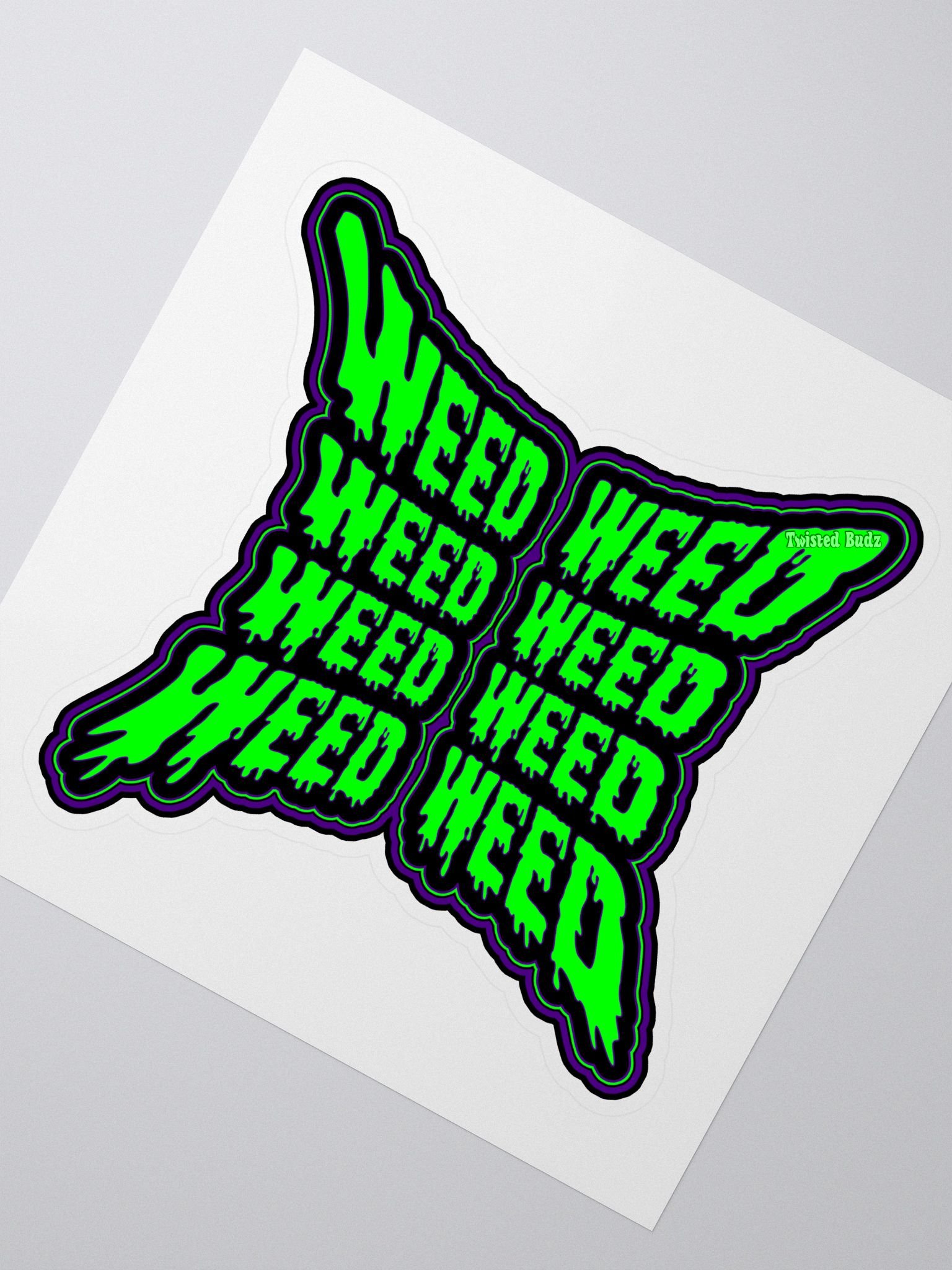 Weird Weed Word Stoner Sticker, Purple Green Black Cannabis Butterfly Art product image (3)