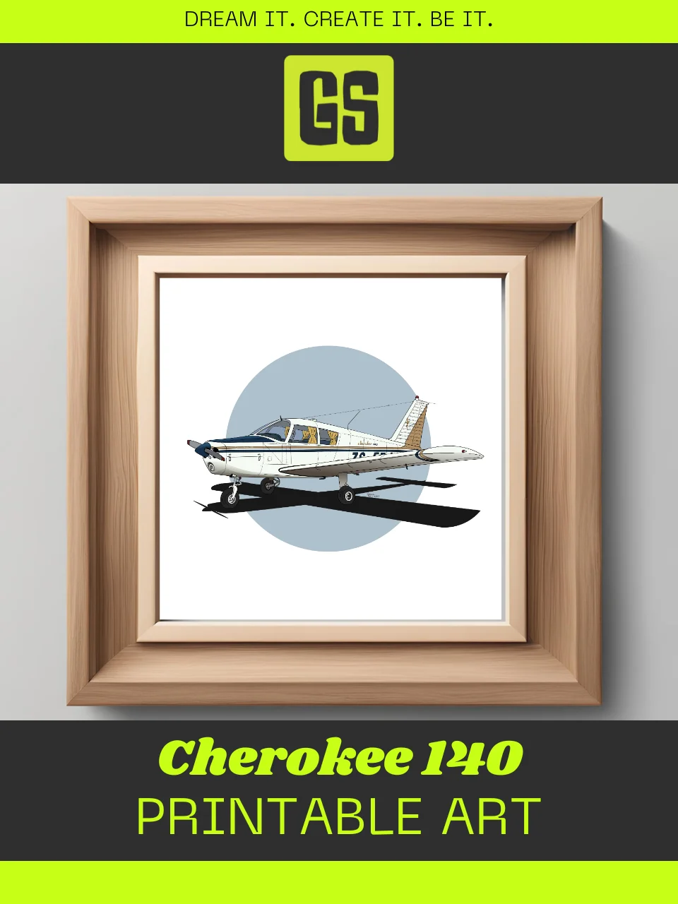 Piper Cherokee 140 ZS-EEJ Digital Printable Aviation Art Illustration Square Size The perfect Pilot Gift product image (4)