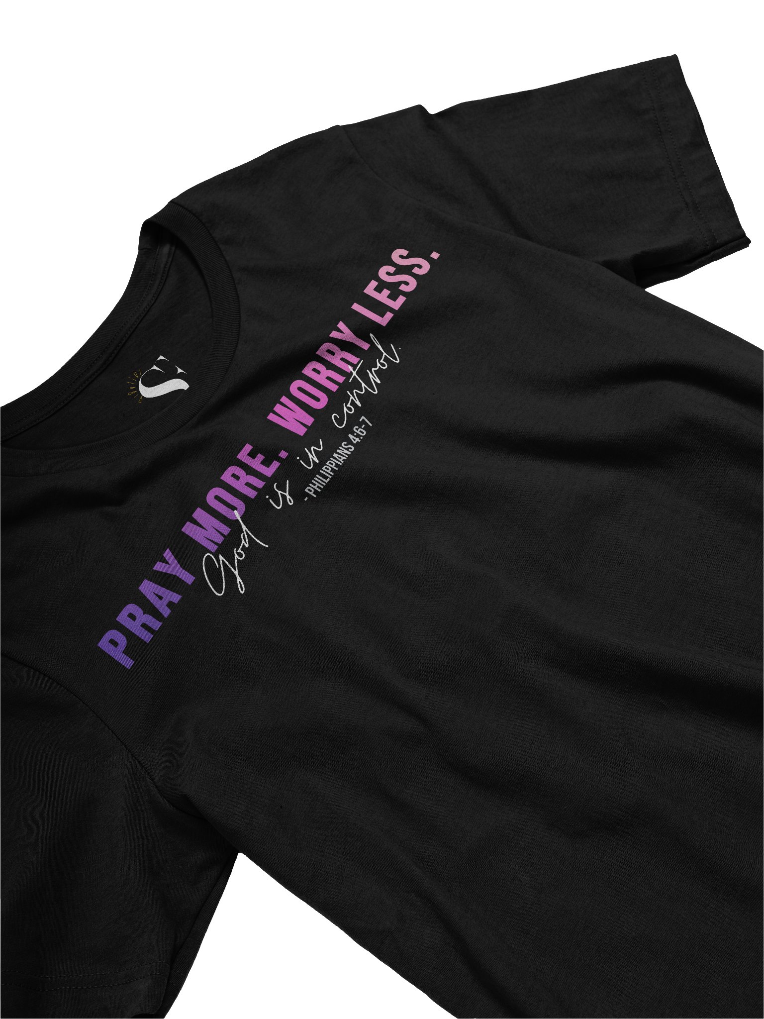 Pray More Worry Less 1.0 Unisex Tee- Dark Colors - Pink Gradient Text product image (4)