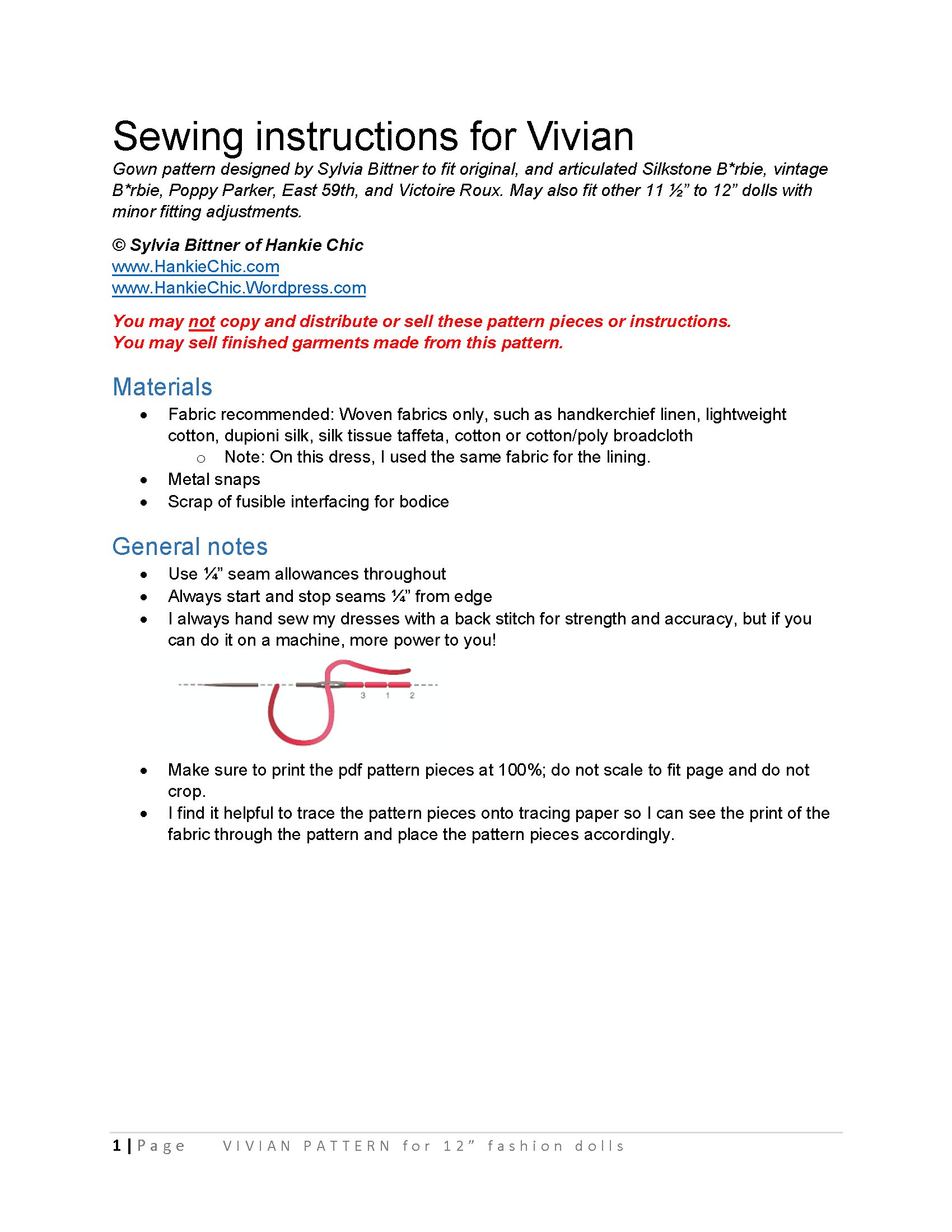Vivian sewing pattern for 12