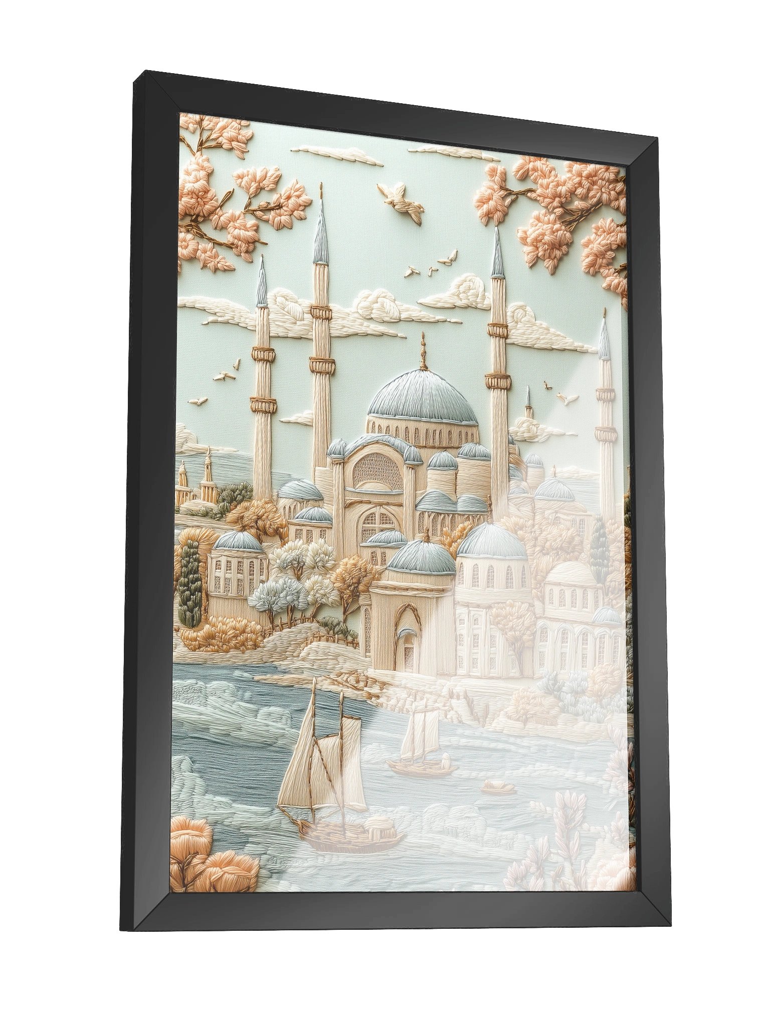 Sailing Through Istanbul | Embroidery-Style Wall Art — Framed Print product image (11)