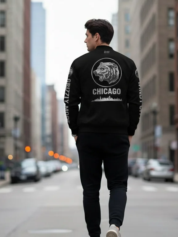 Grizzly Mode™ Black & Silver Bomber Jacket | Chicago | Home Locker Edition product image (3)