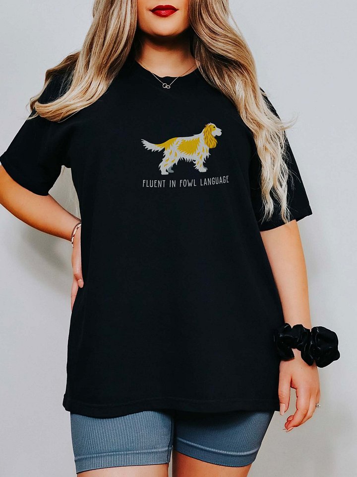Fluent in Fowl Language T-Shirt(Embroidered) of an English Cocker Spaniel(Lemon & White) product image (2)