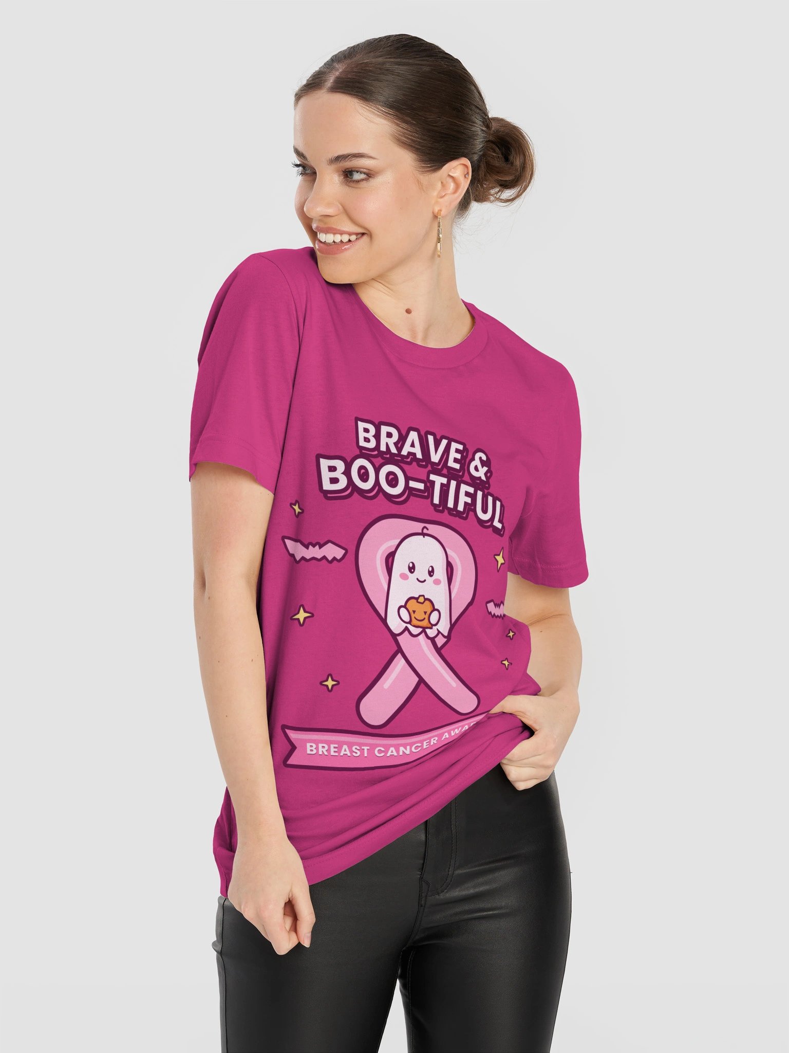 Brave & Boo-tiful Pink Ribbon Tee Breast Cancer Awareness Shirt product image (2)