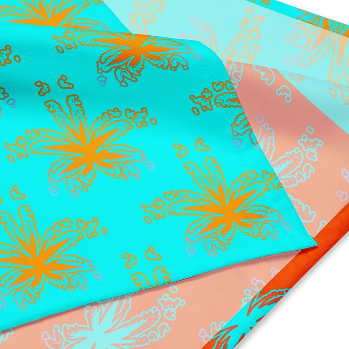 Orange Aqua Blue Cannabis Beach Bandana, 420 Summertime Stoner Fashion, Strange Reefer Weed Leaf Art, Mary Jane Ganja Leaves Print Accessory product image (2)