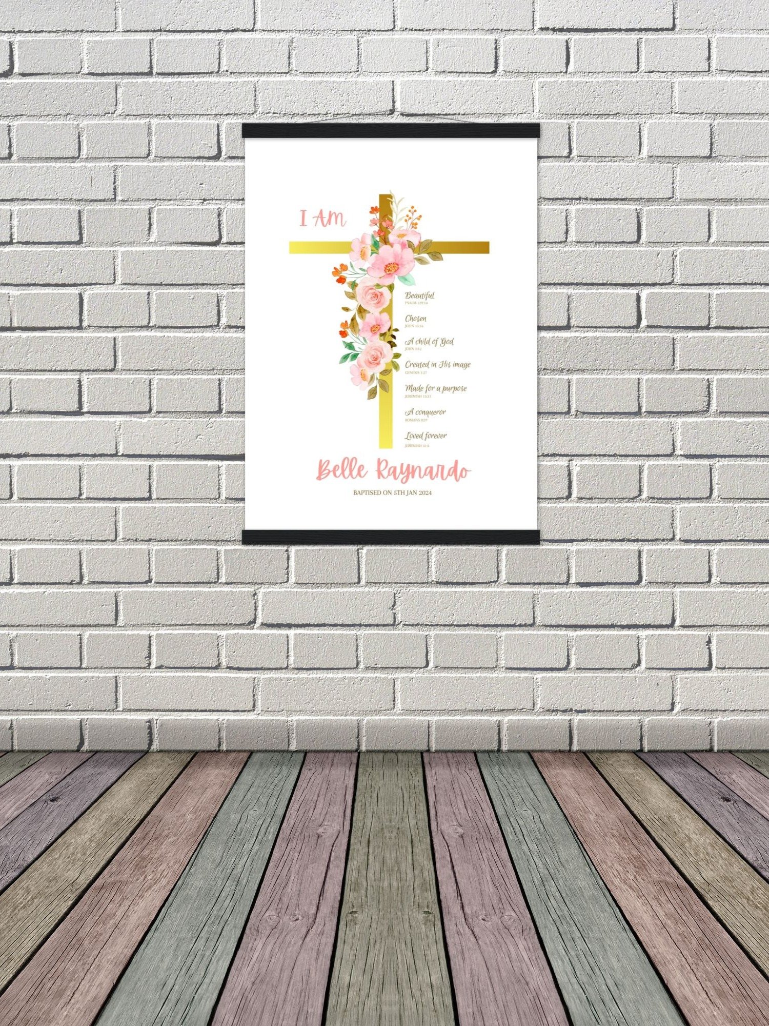 Pink Flowers On Crucifix Baptism Canva Template product image (7)