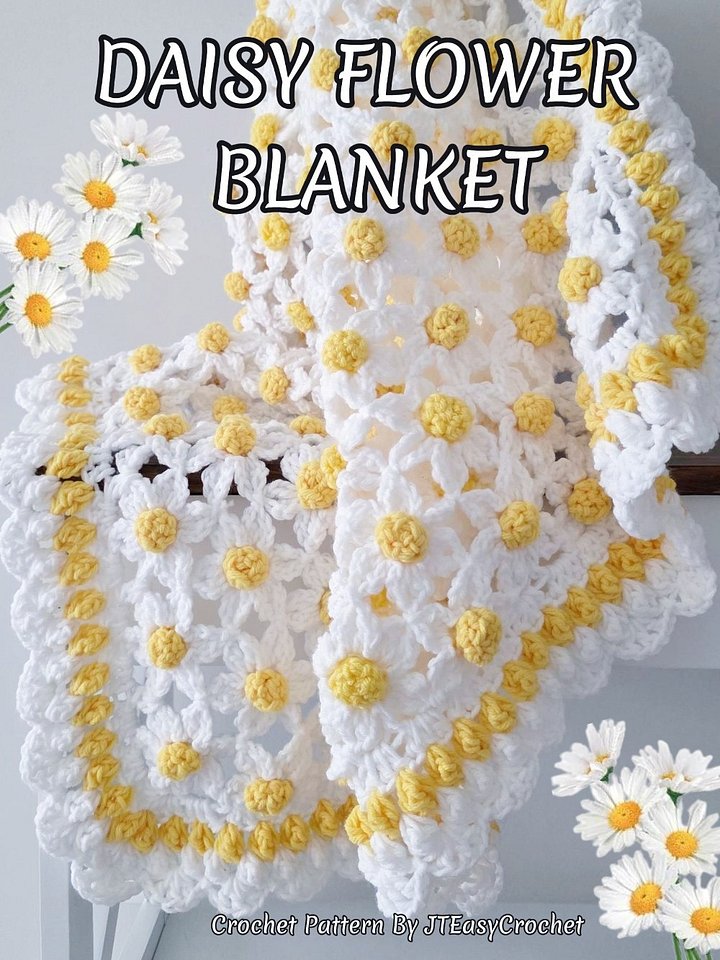 Daisy Lace Flower Blanket Throw, Crochet Pattern & Video, Floral Cottagecore Afghan, Bohemian Home Decor product image (1)