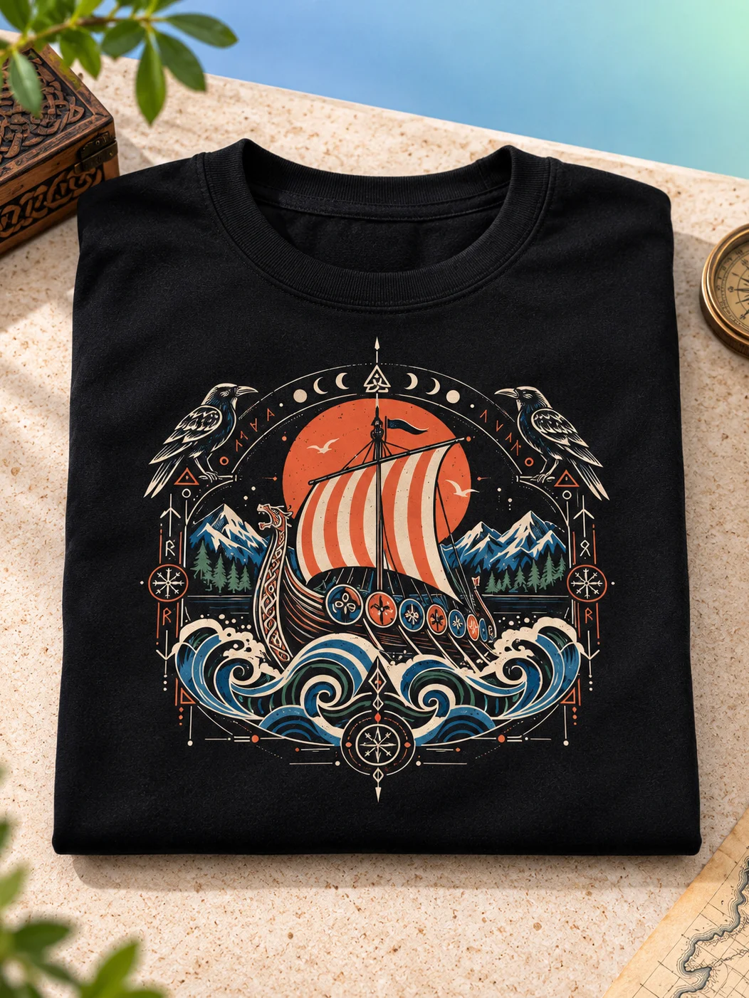 Huginn and Muninn Longship Graphic Sweatshirt product image (2)