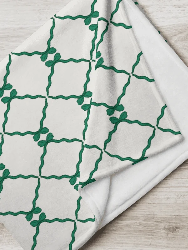 Bows and Ribbon in White and Green Throw Blanket product image (1)