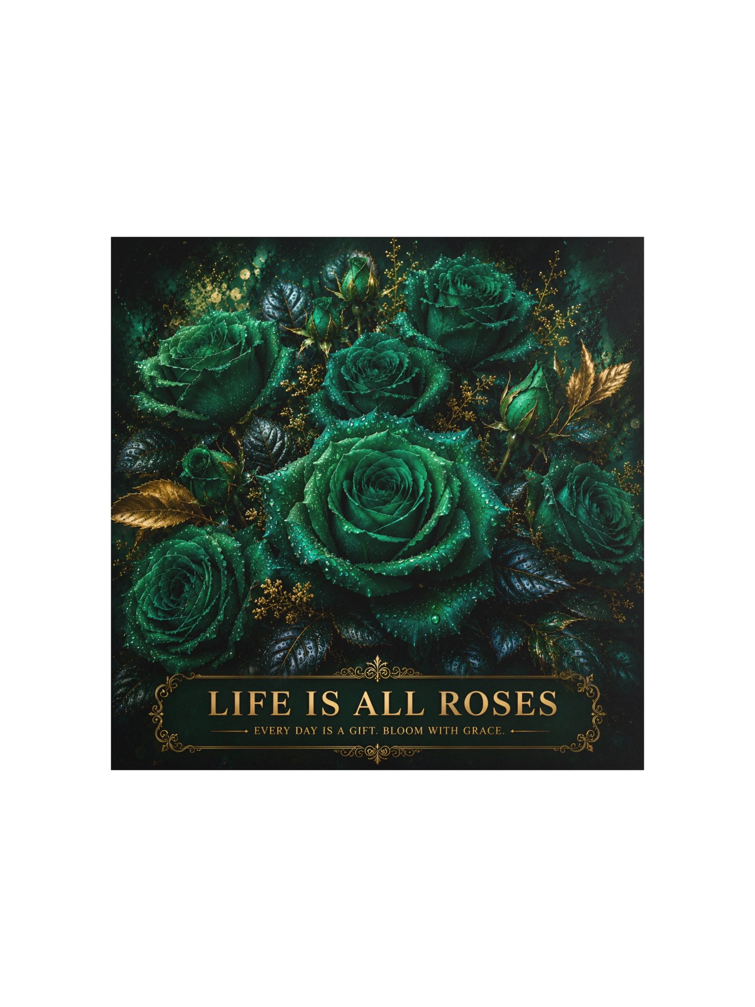 Emerald Green Roses Wall Art, Life Is All Roses Botanical Poster, Luxury Floral Home Decor product image (2)