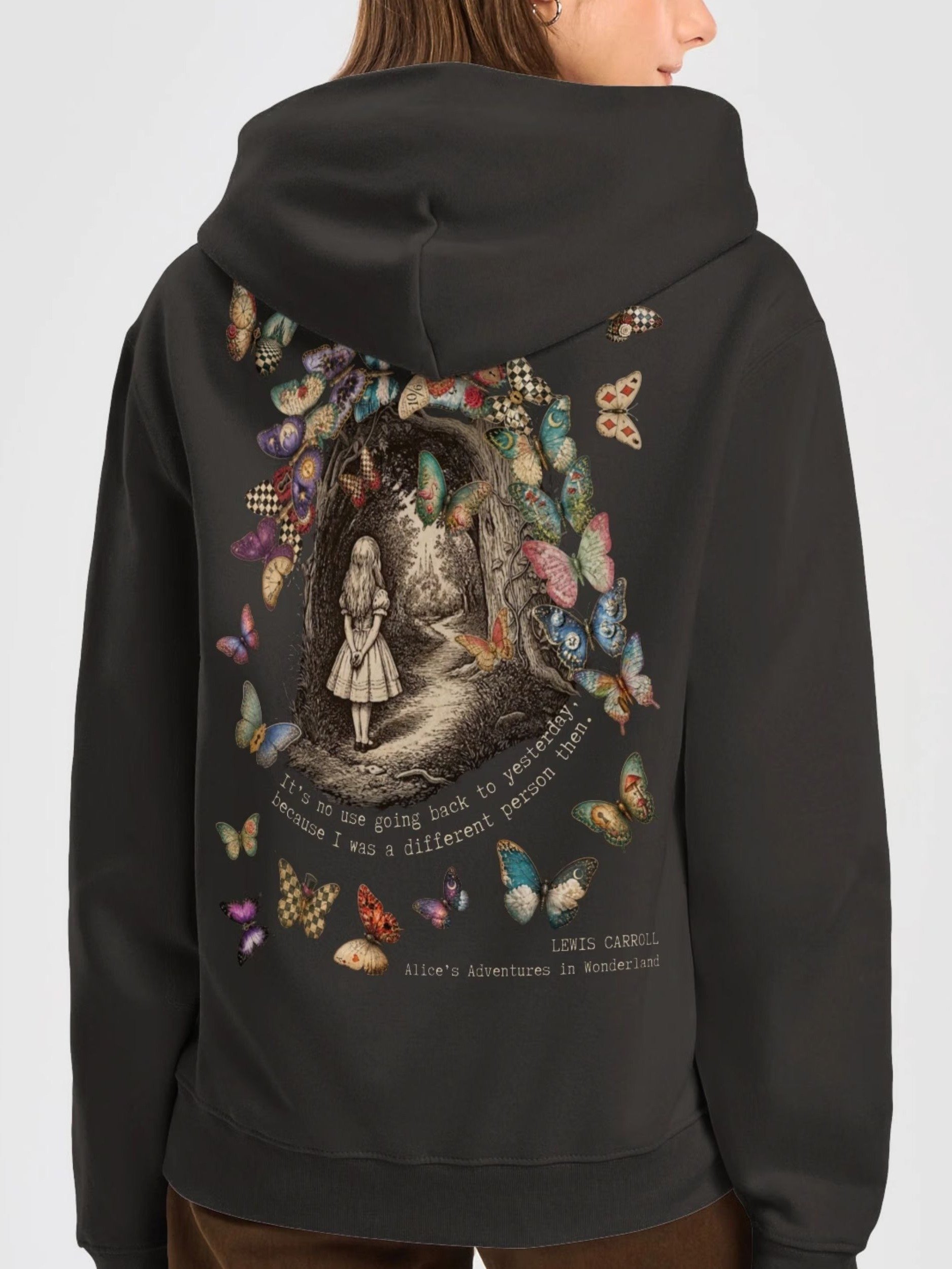 Wonderland Butterfly Quote Hoodie, Surreal Vintage Alice Graphic product image (1)