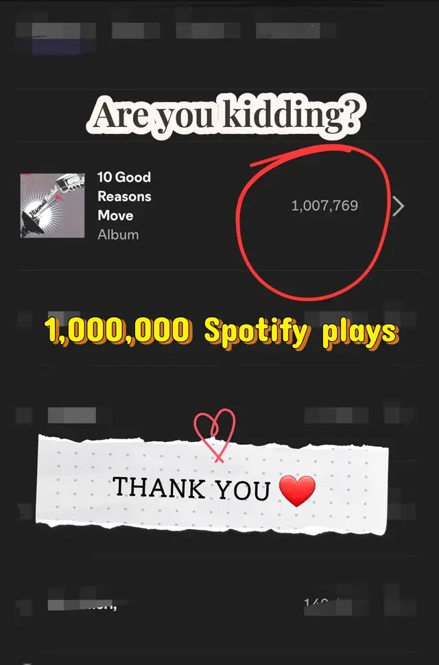 1 MILLION plays on Spotify 🤯 Seriously, thank you to everyone who's been listening,  sharing, and somehow still finding this record 20 years later. This is wild ❤ Also surprised nobody has ever noticed the album title's been misspelled this whole time... #viscerasrecital #mereportingmissing #posthardcore #emotok #10goodreasonstomove 