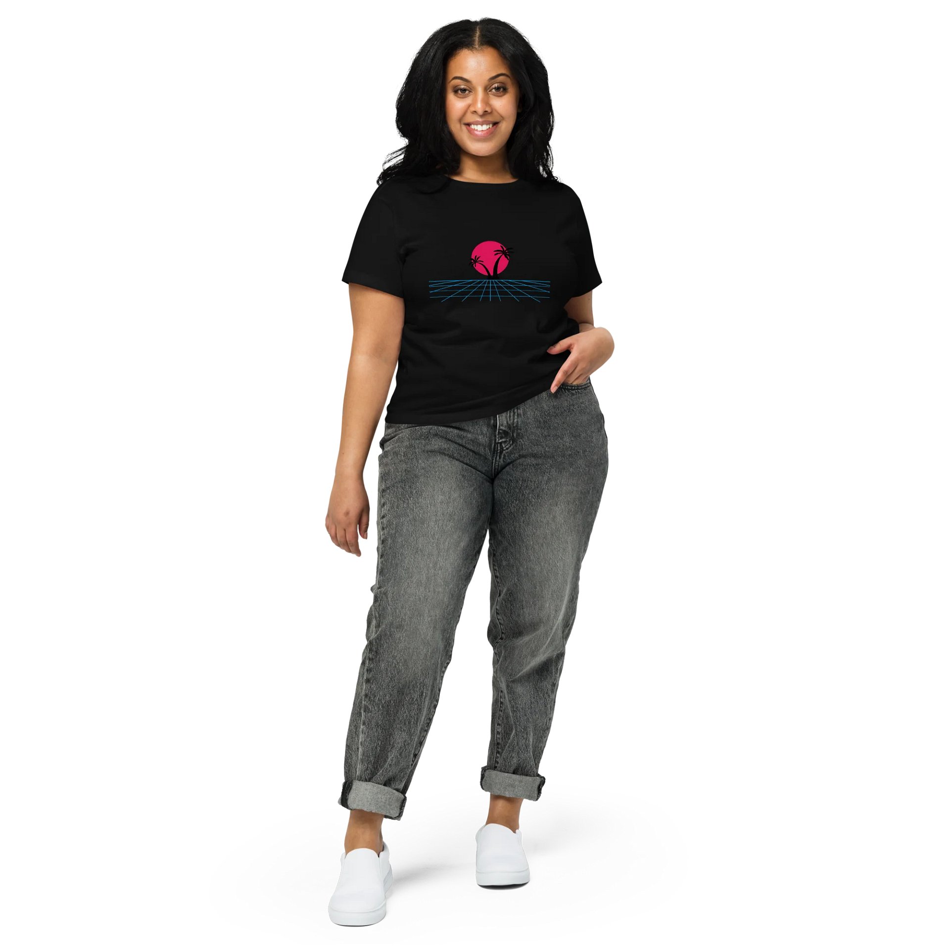 Synthwave Sunset High-Waisted Tee product image (3)