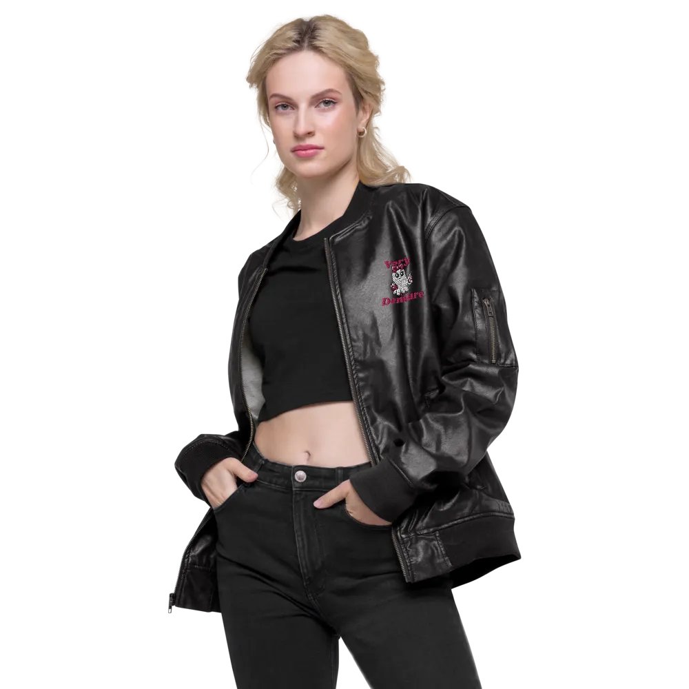 Very Demure Cute Ghost Embroidered Faux Leather Bomber Jacket product image (7)