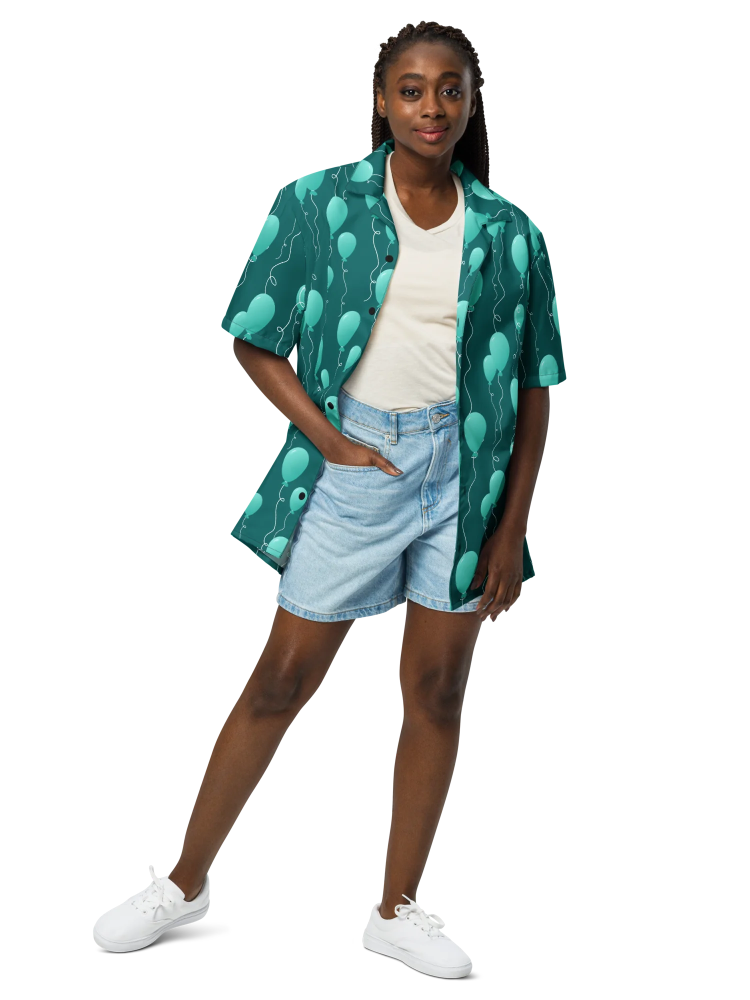 Teal Floating Balloons Oversized Button-Down Shirt product image (4)