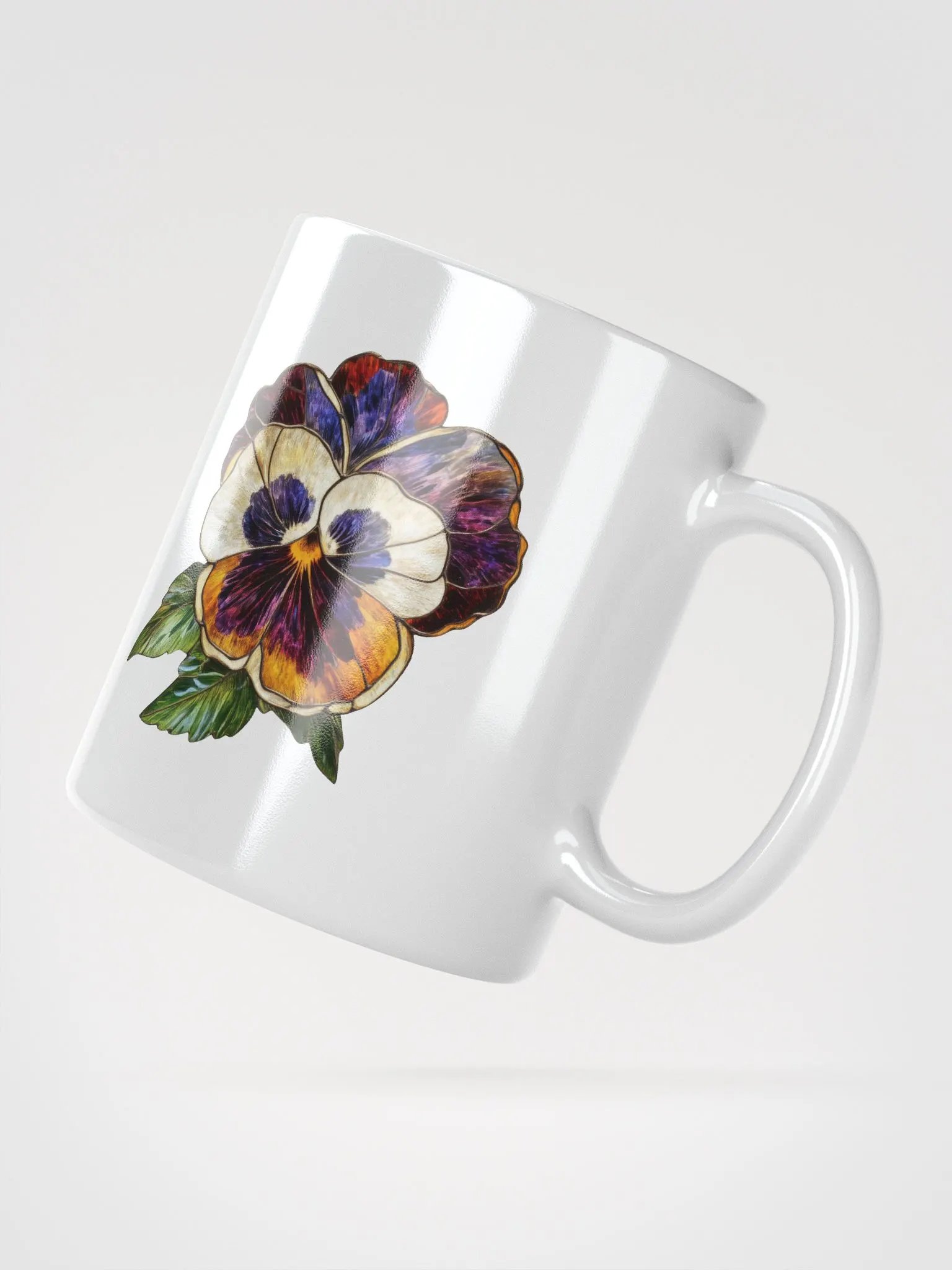 Stained Glass Pansy Paradise White Glossy Mug product image (6)