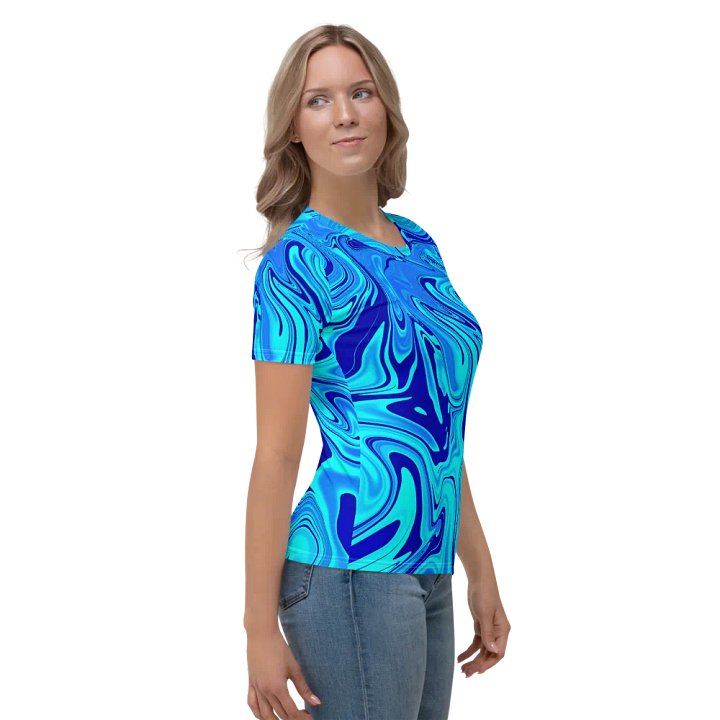 Women's Crew Neck Tshirt - Light and Dark Blue Digital Fluid Art product image (2)