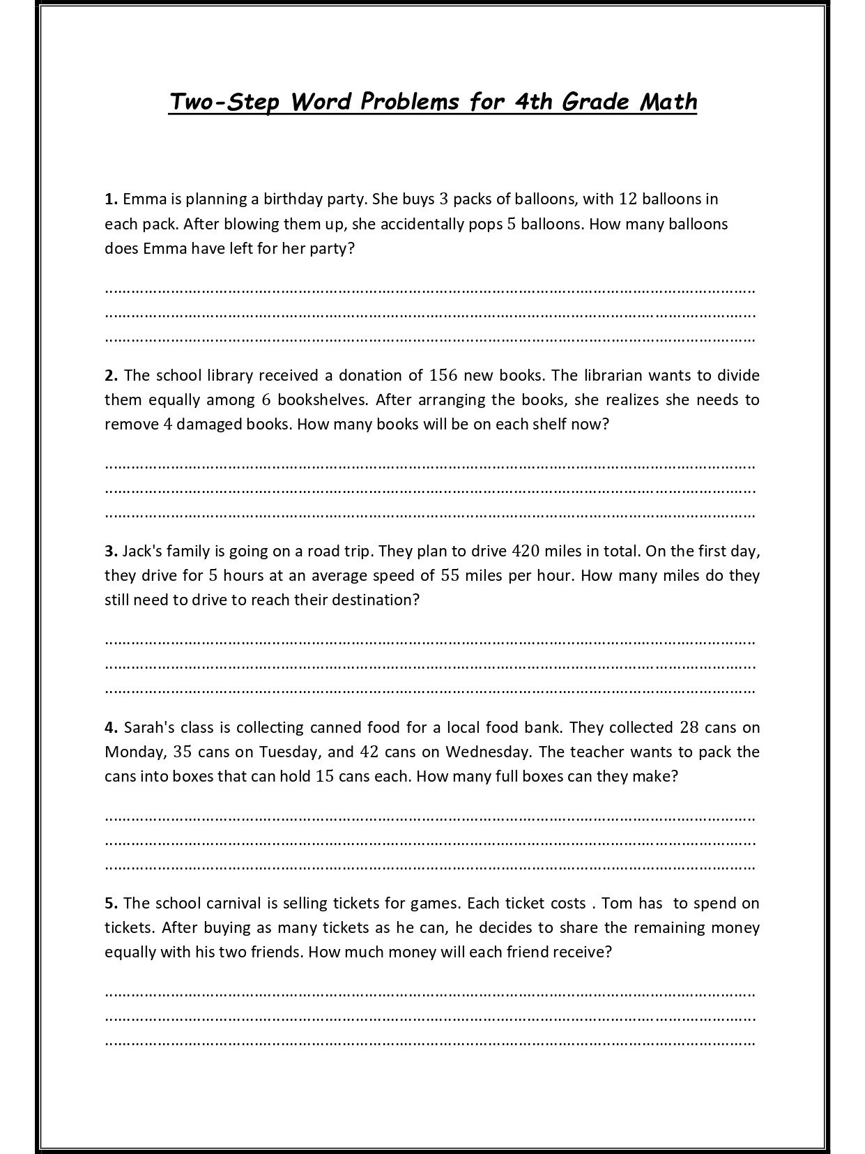 Two-Step Word Problems for 4th Grade Math product image (1)