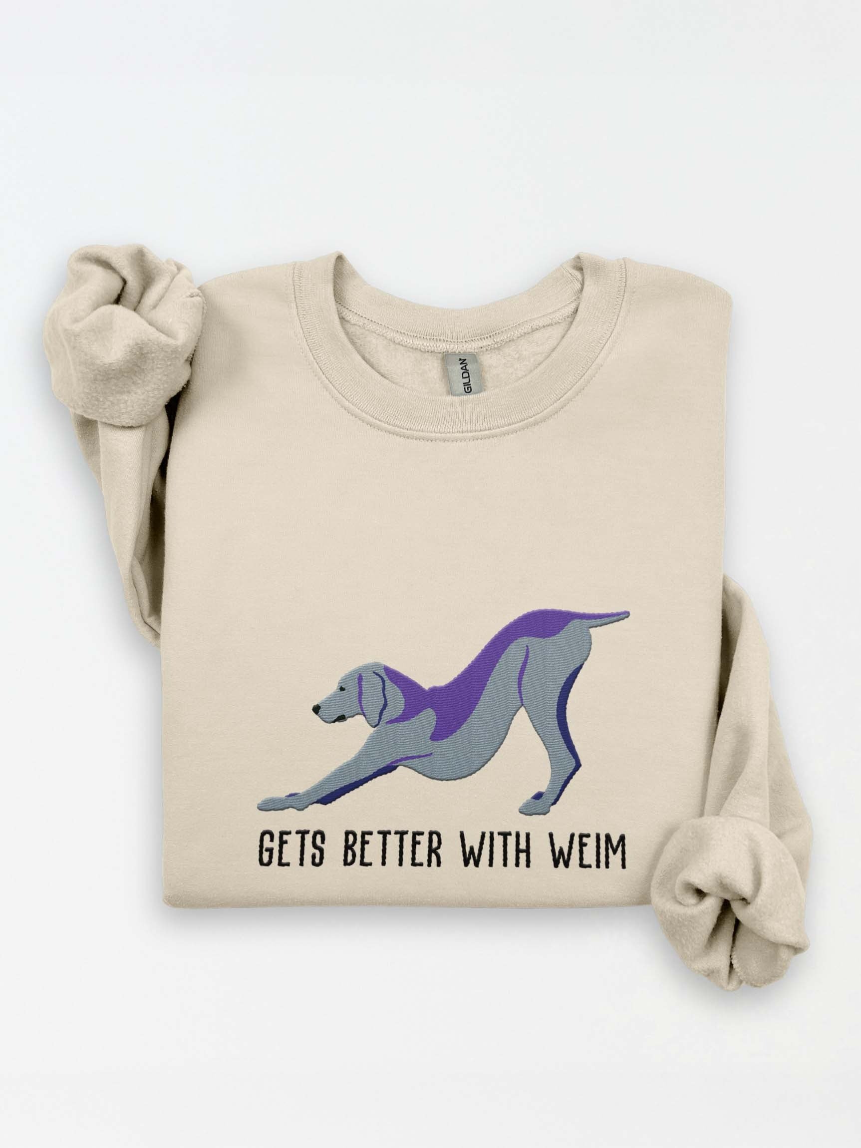 Gets Better with Weim Sweatshirt (Embroidered) of a Weimaraner(Docked Tail) product image (1)