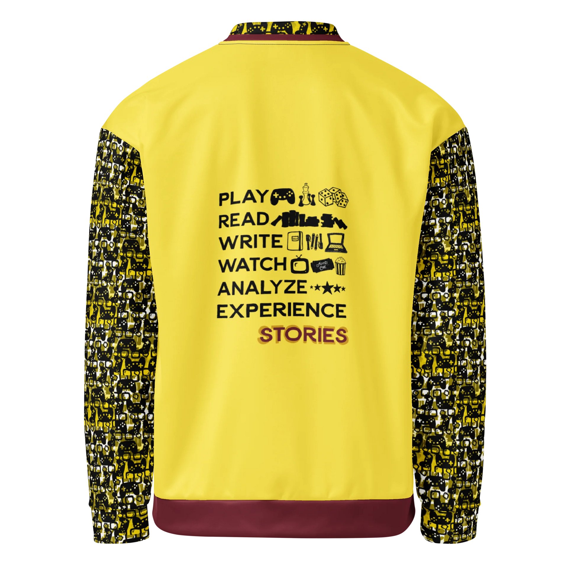 Experience Stories Unisex Bomber Jacket (Gold, Red, and Black) product image (2)