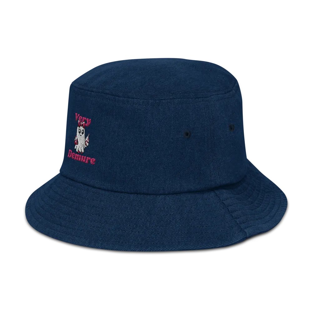 Very Demure Cute Ghost Embroidered Denim Bucket Hat product image (5)