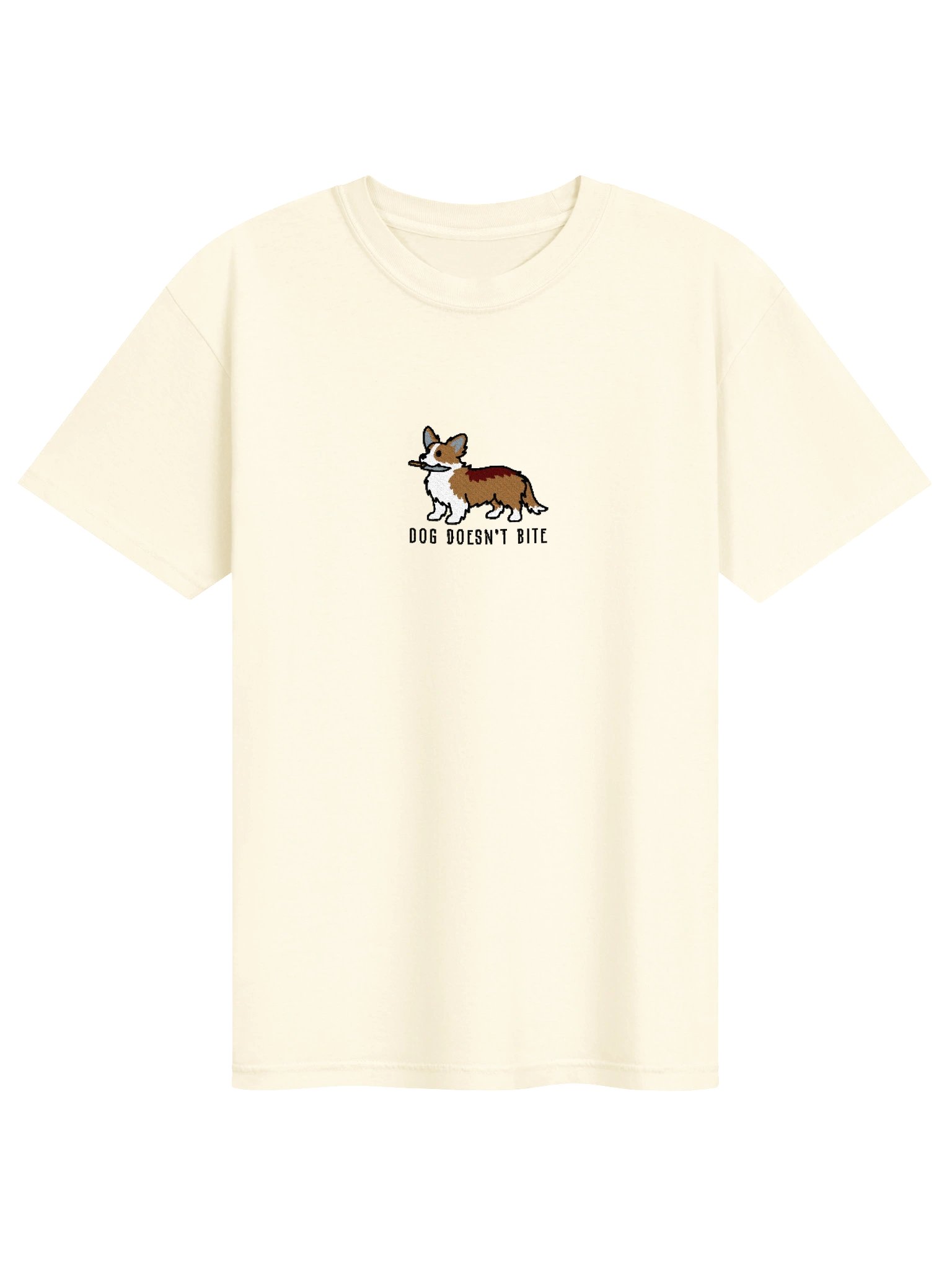 Dog Doesn't Bite Funny Chibi-Style Embroidered T-Shirt for Cardigan Welsh Corgi(Tan) Owners product image (109)
