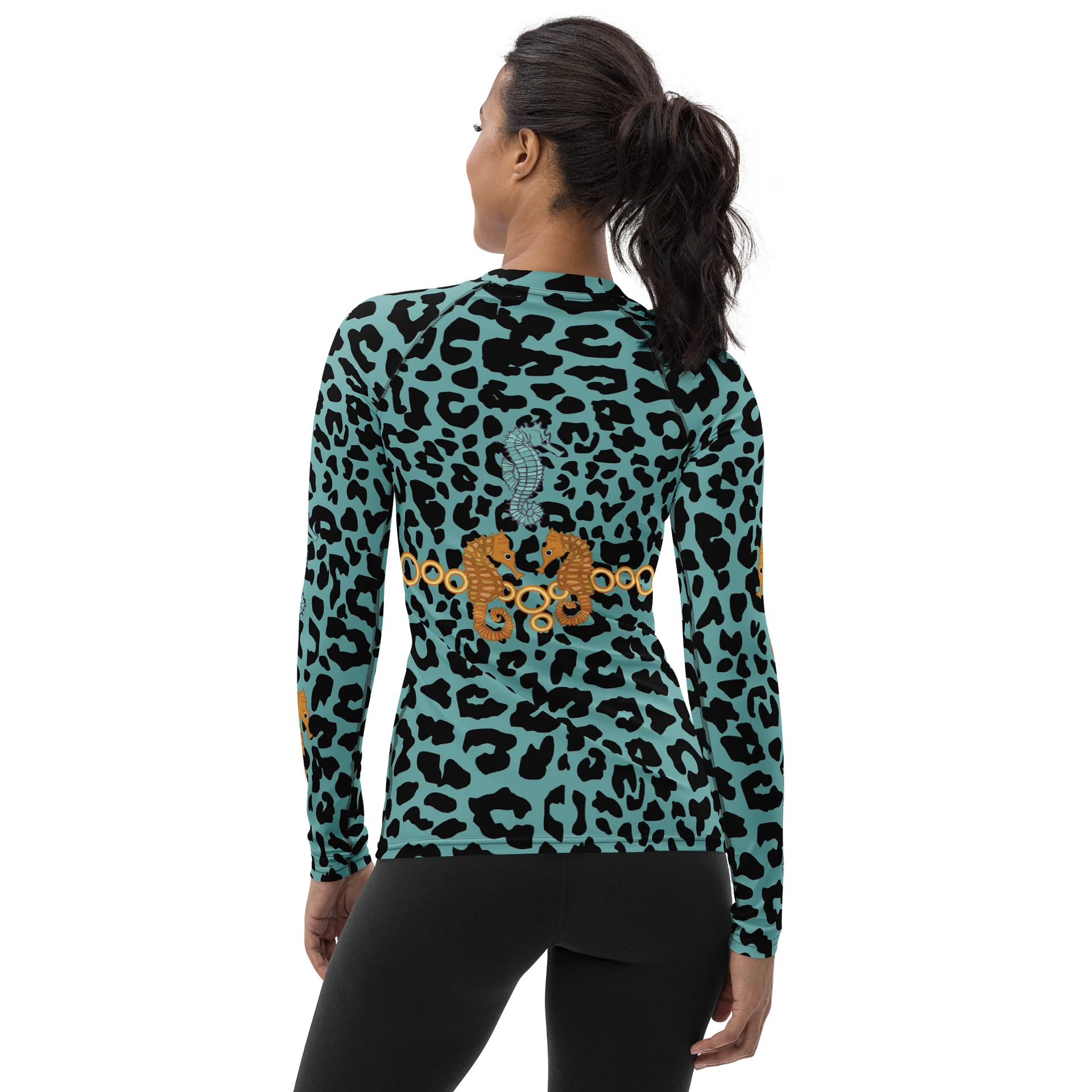 Seahorse blue leopard Women's Rash Guard product image (2)