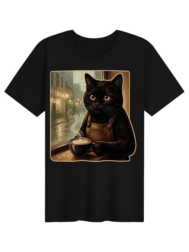 Rainy Day Cat Vintage Graphic Tee - Coffee Window Black Cat Shirt product image (4)
