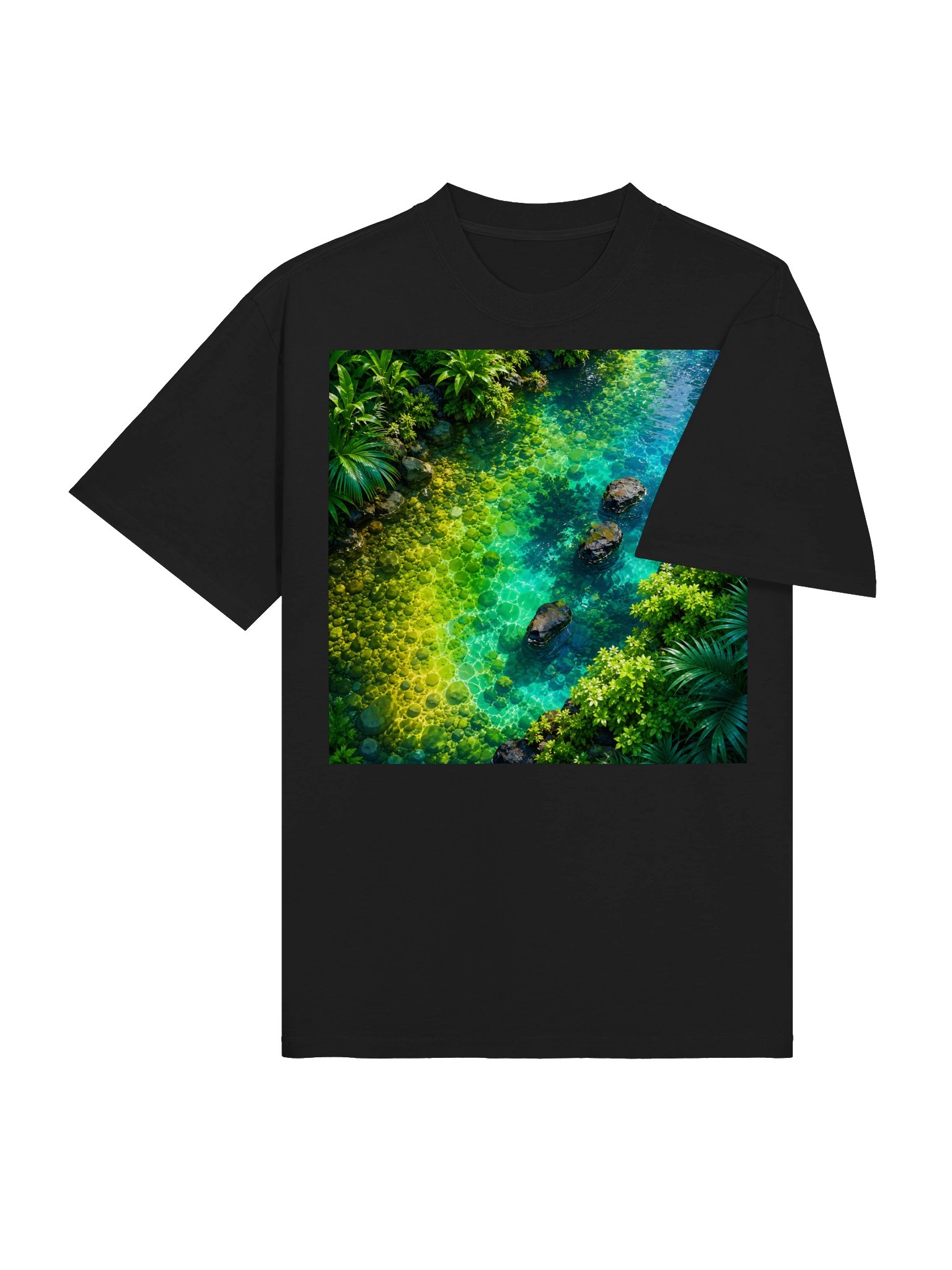 Turquoise Jungle River T-Shirt | Lime Green & Teal Tropical Nature Graphic Tee | Unisex Oversized Shirt product image (5)