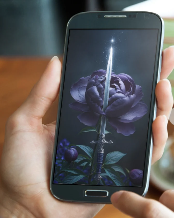 Blade of the Midnight Bloom – Fantasy Sword & Flower Phone Wallpaper product image (1)