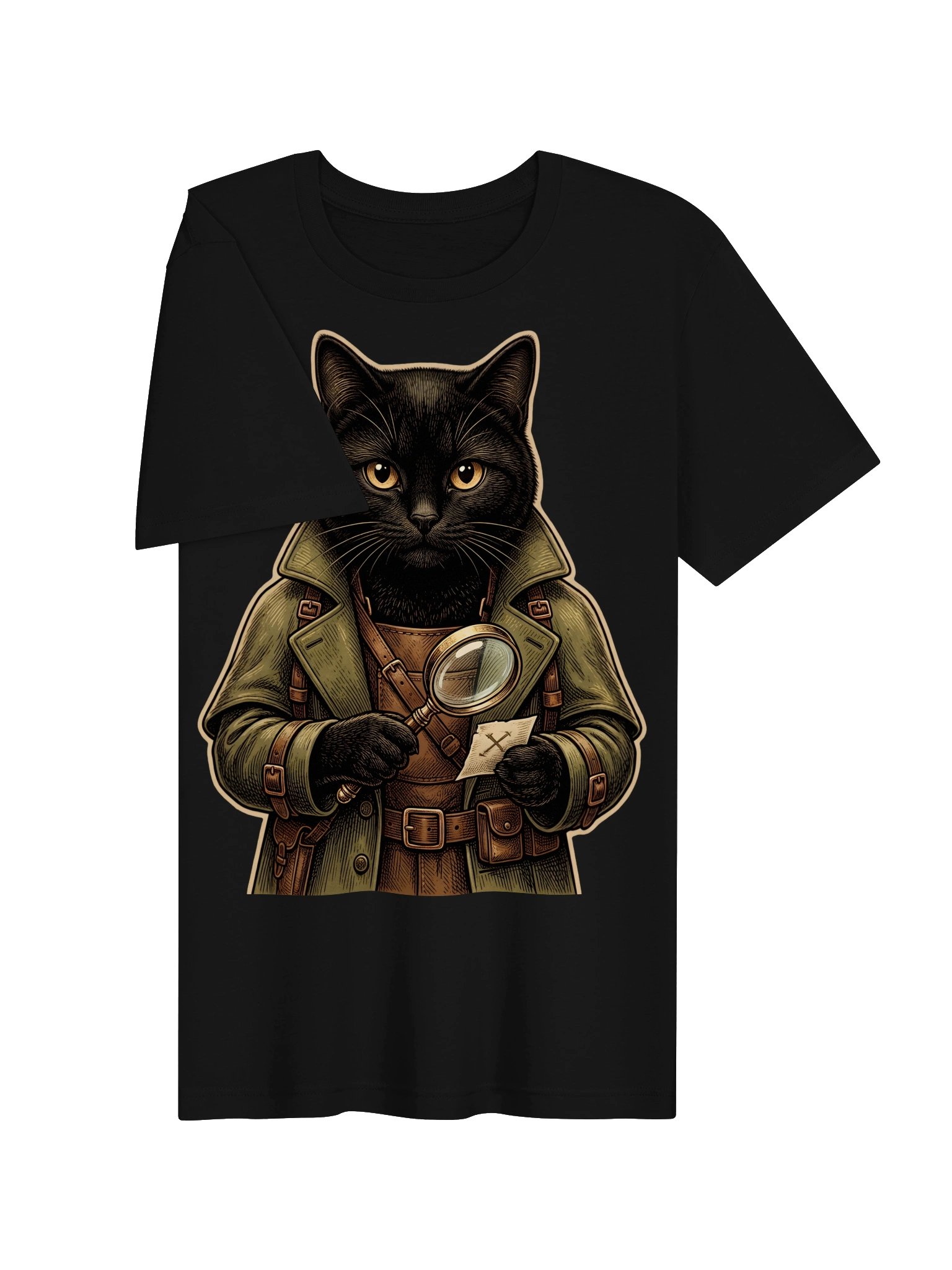 Detective Cat Vintage Graphic Tee - Noir Mystery Black Cat Shirt product image (9)