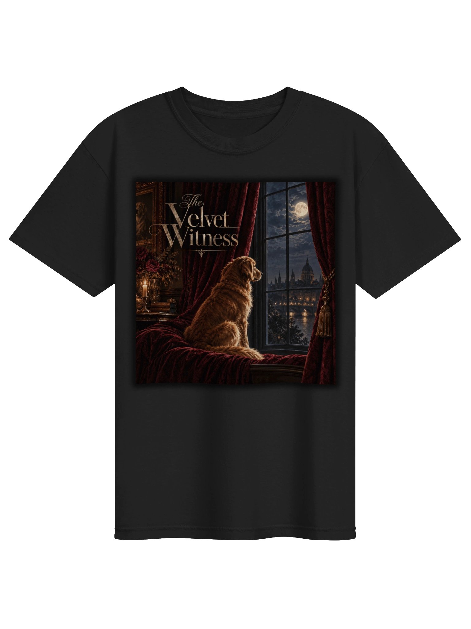 Vintage Dog Graphic T-Shirt – Moonlit Golden Retriever Art | The Velvet Witness product image (2)