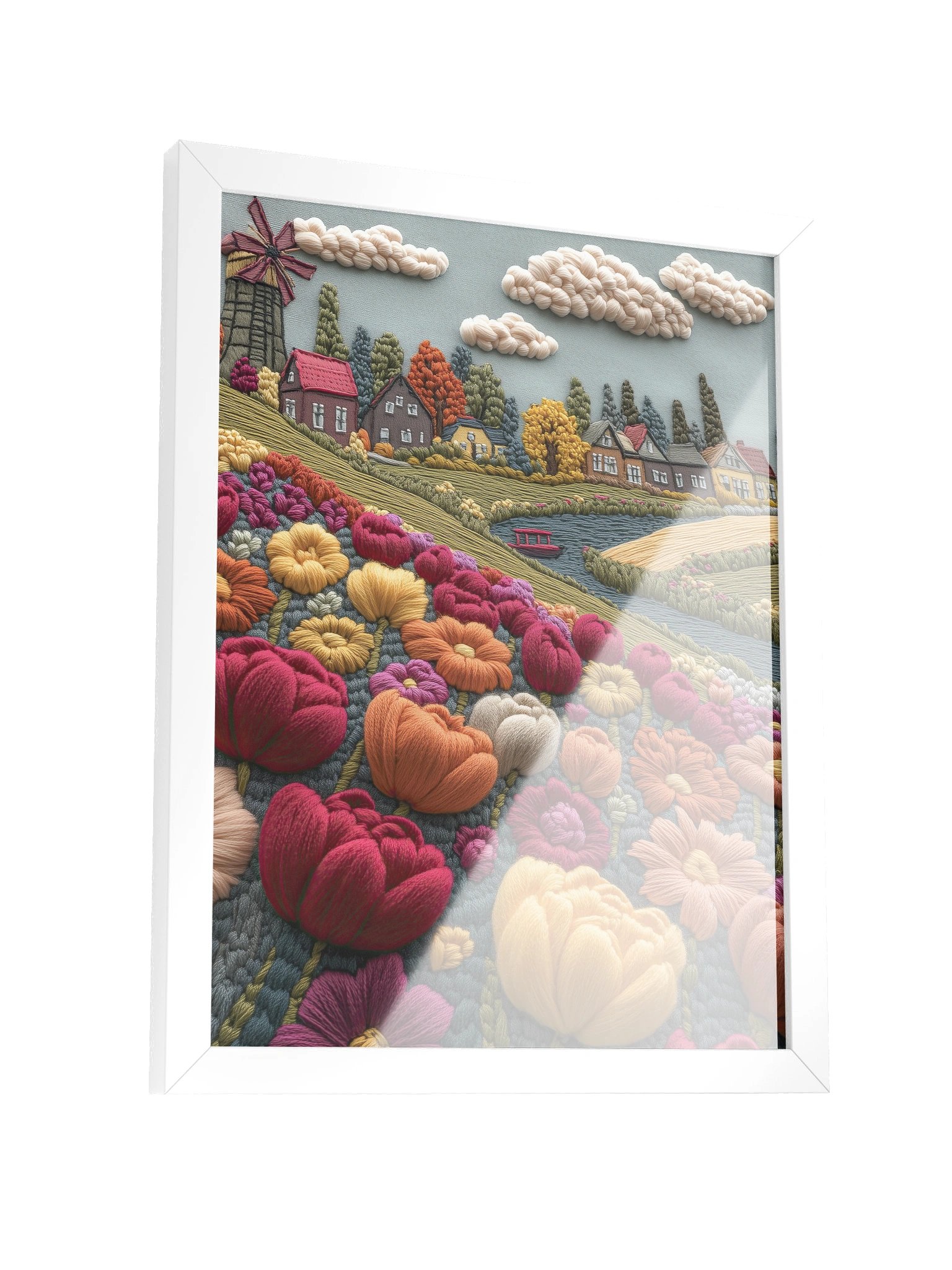 A Field of Flowers in Holland | Embroidery-Style Wall Art — Framed Print product image (11)