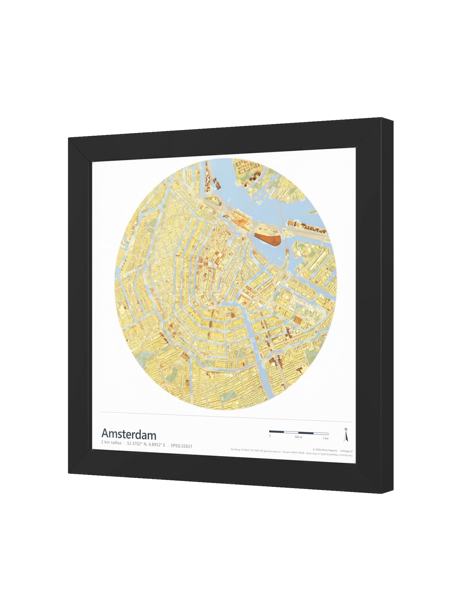 Amsterdam — Path-Traced 3D City Map · Framed Matte Poster product image (15)