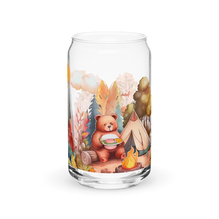 Camping Bear Glass Can | Wilderness Adventure Drinkware product image (1)