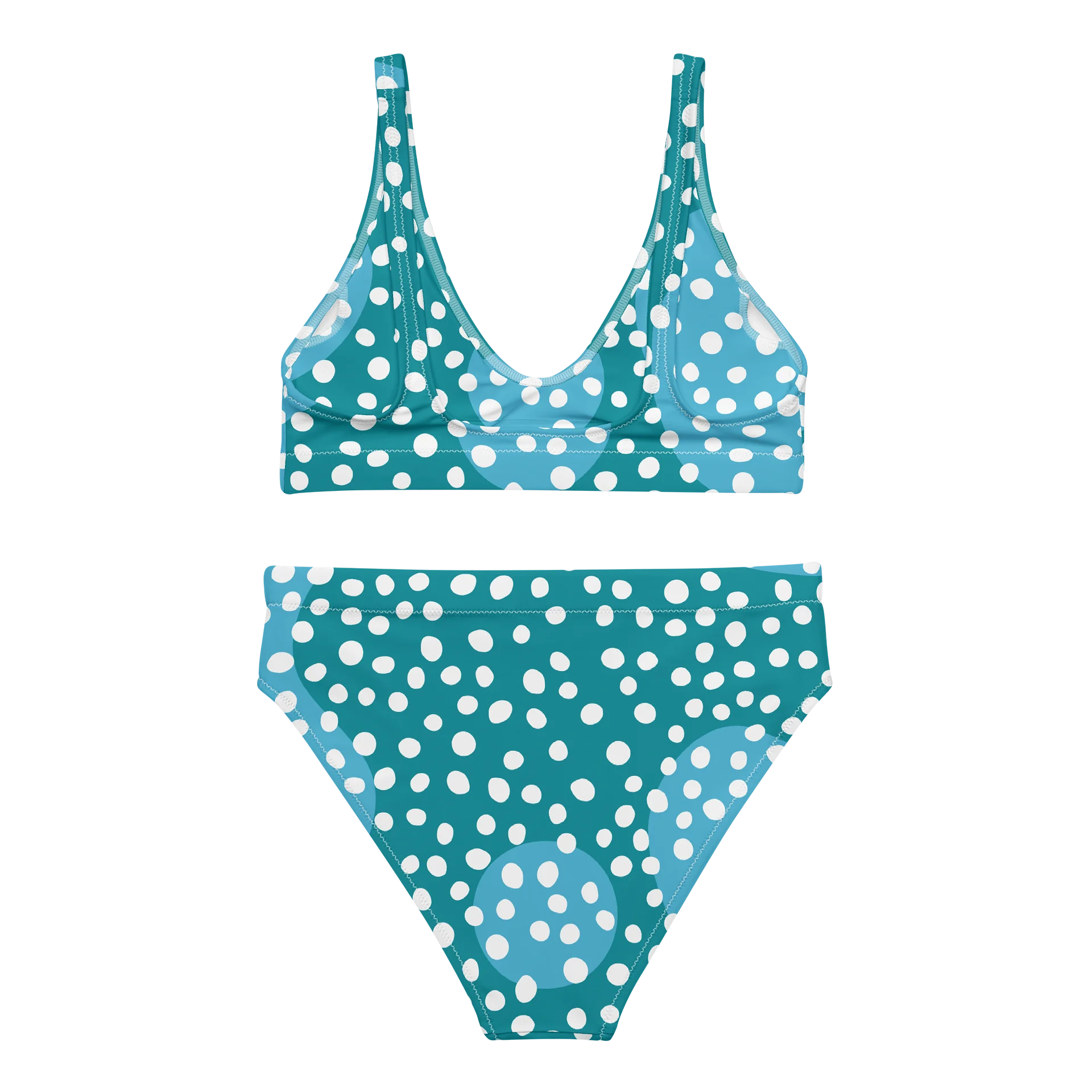 Teal Dots Abstract High-Waisted Bikini product image (4)