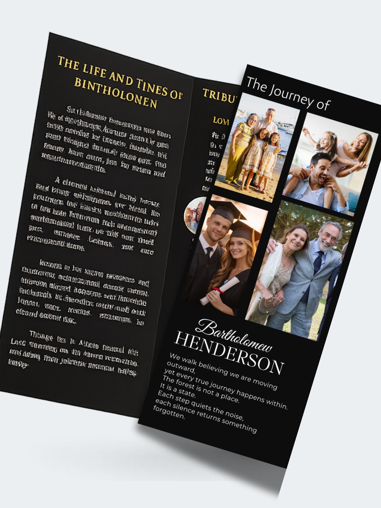 Celebration of Life Trifold for Men | Black & Gold Funeral Program, 6-Page US Letter Canva Template product image (4)