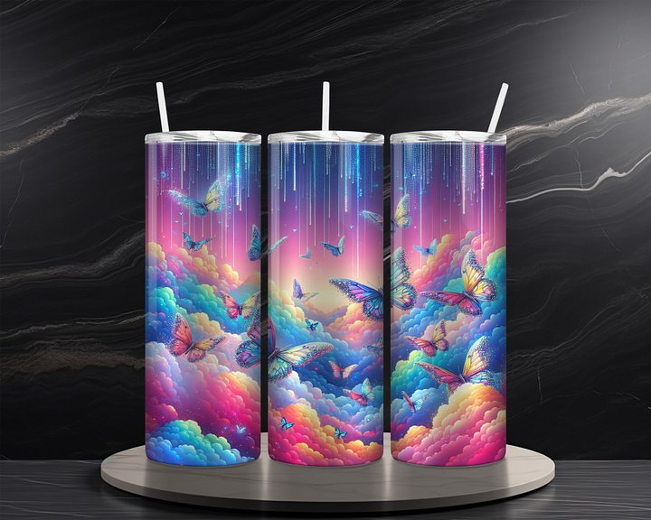Butterfly 20 oz Skinny Tumbler Sublimation Design Digital Download PNG Instant DIGITAL ONLY, Butterfly Clouds Tumbler Wrap product image (2)