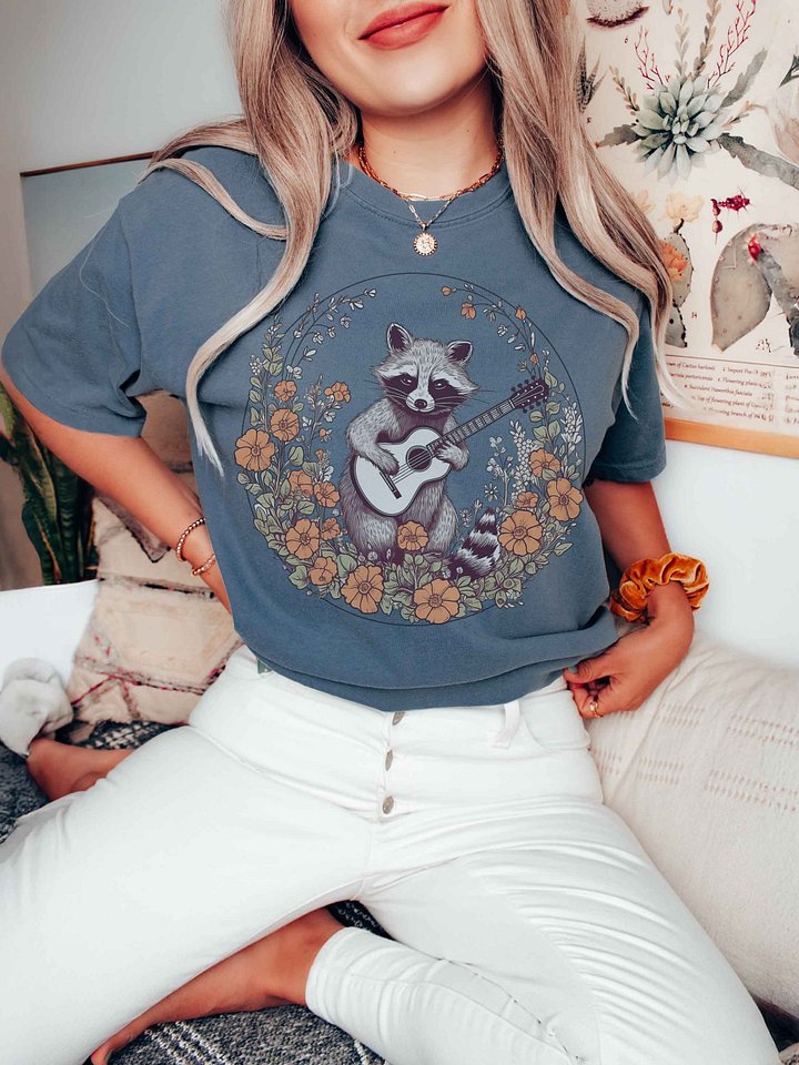Raccoon Guitar Shirt – Cute Woodland Animal Floral Graphic Tee product image (2)