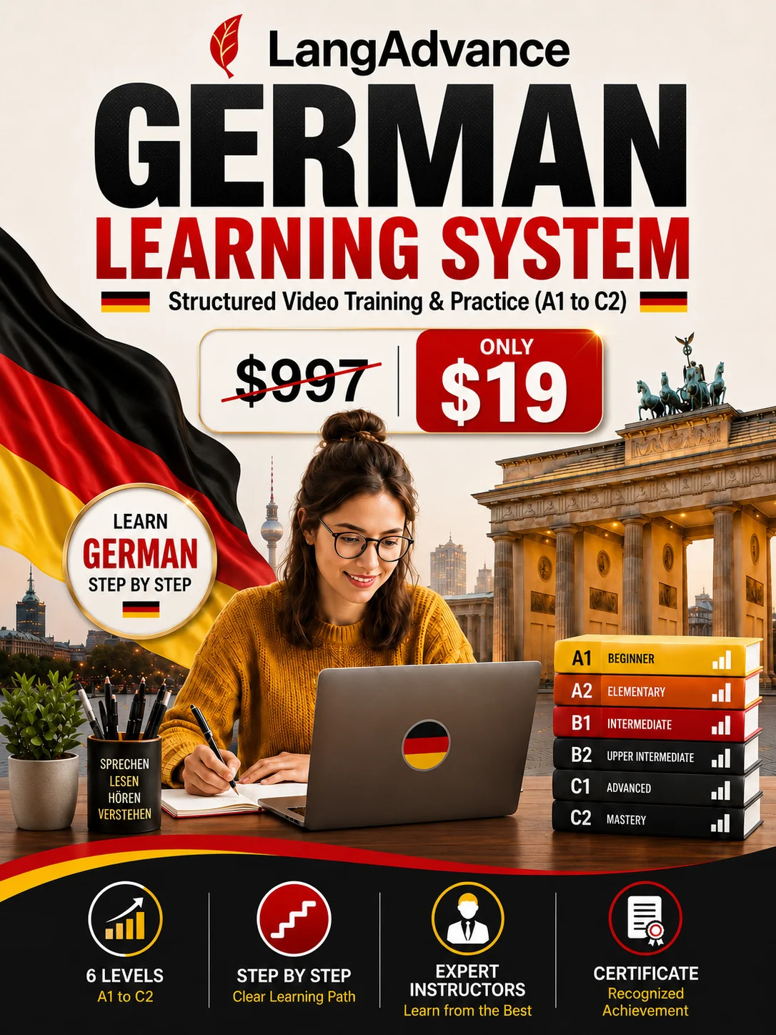 German Learning System 🇩🇪 | Structured Video Training & Practice (A1–C2) product image (1)